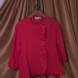 Masai Copenhagen Juna Jacket L Red Scarlet Sage Woven Knit Lagenlook A-Shape